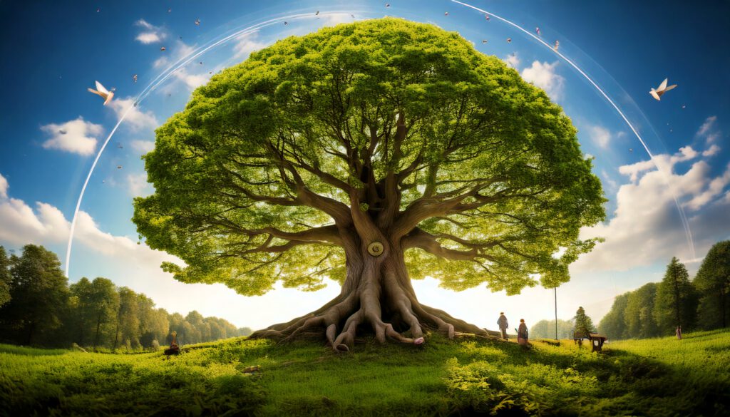 Als Symbol für den Tag des Baumes haben wir einen wunderschönen großen Baum mit KI erzeugt.