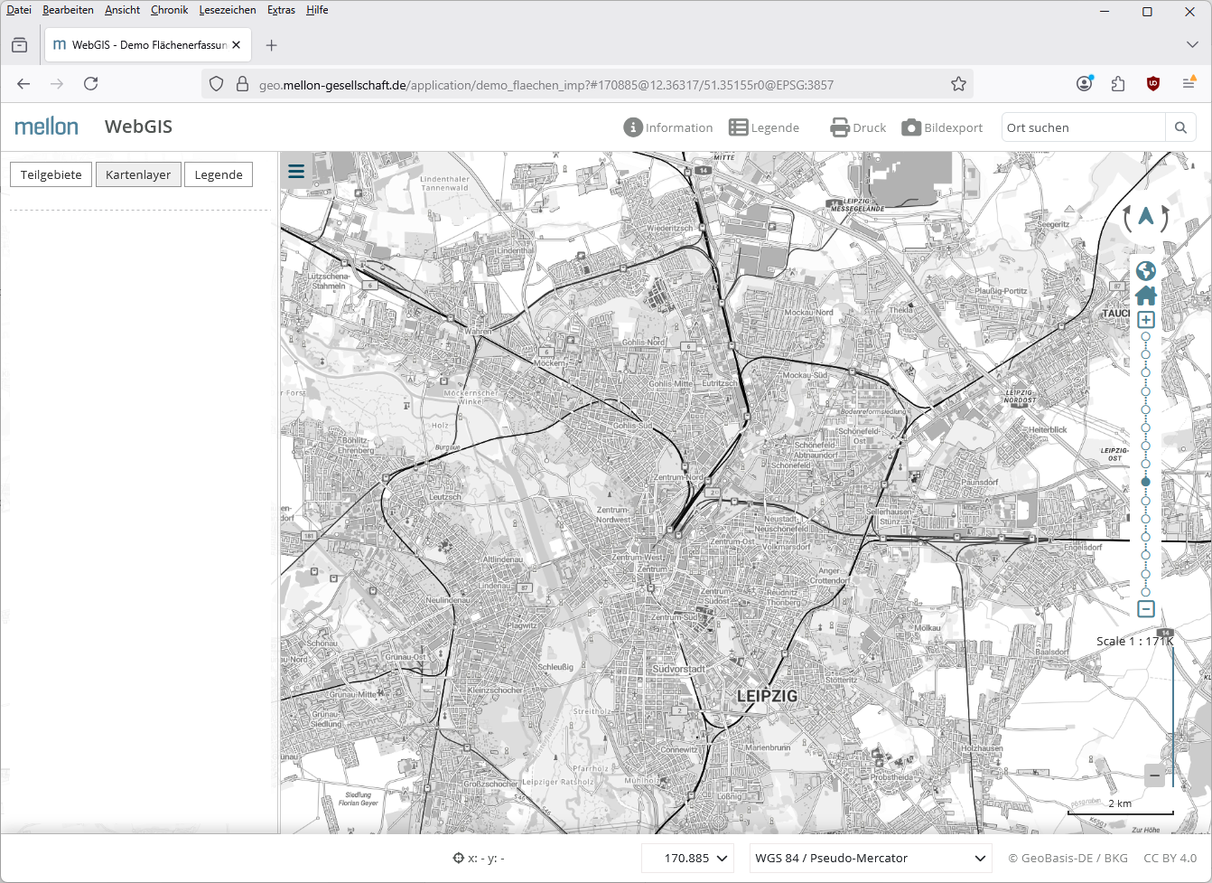 Screenshot: Ansicht des WebGis im Browser